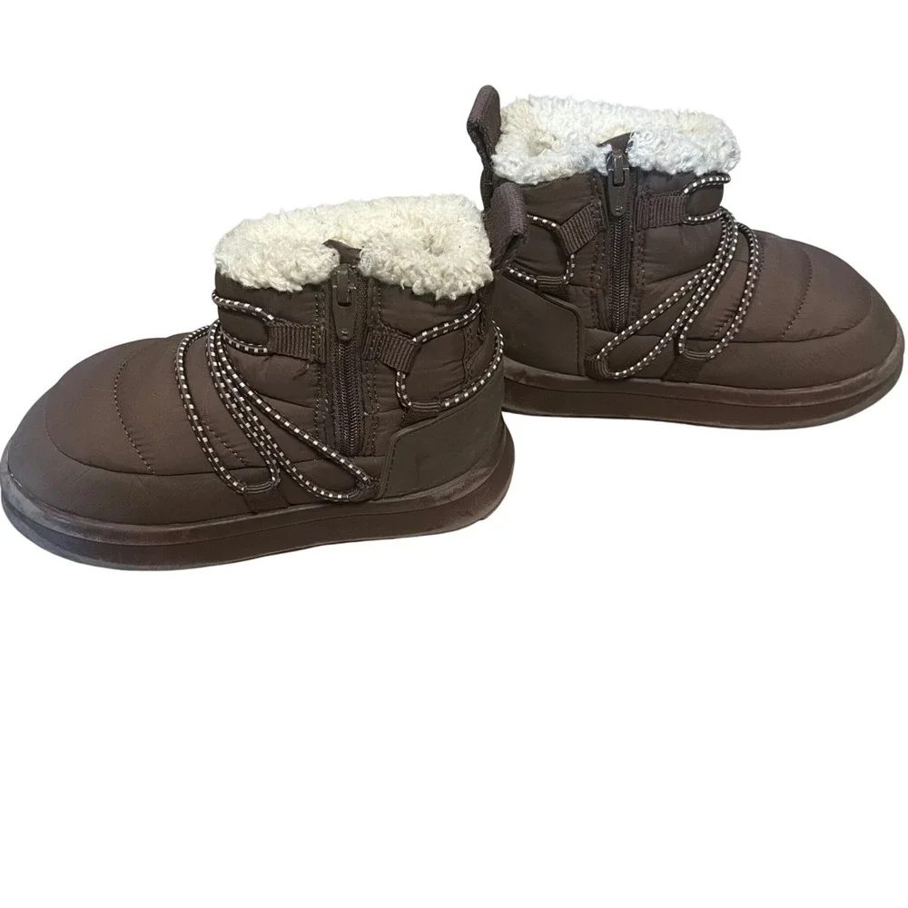 Zara Kids Brown Quilted Puffer Boots Faux Shearling Lined Size 24 Toddler 7.5-8